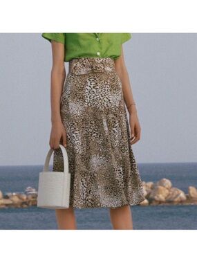 FAITHFULL THE BRAND Leopard Animal Print Midi skirt